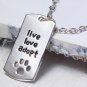 Silver Plated Rectangular Dog Tag Style Pendant Necklaces" Live Love Adopt" Pet Rescue Paw Print Tag