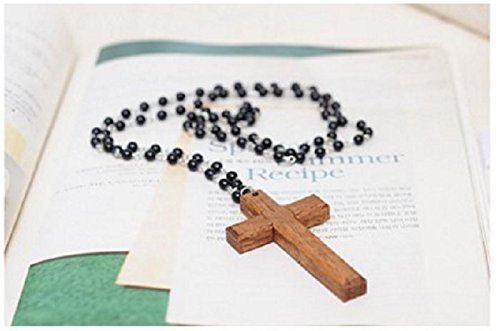 Black Beads Wooden Cross Necklace Sweater Chain