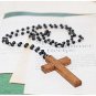 Black Beads Wooden Cross Necklace Sweater Chain