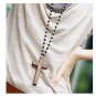 Black Beads Wooden Cross Necklace Sweater Chain
