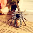 Antique Gold Plated Retro Vintage Cubic Zirconia Spider Chain Pendant Necklace