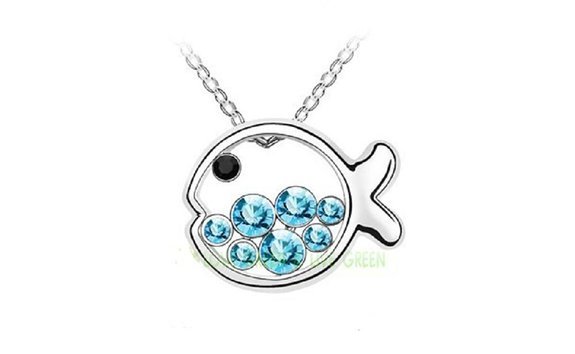 18K White Gold plated Austrian Crystal rhinestons Fish Pendant Necklace