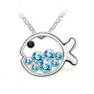 18K White Gold plated Austrian Crystal rhinestons Fish Pendant Necklace