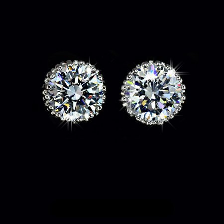 Multi Prongs 8mm 2ct Top Quality Swiss Cubic Zirconia Diamond Stud Earring