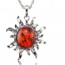 Fashion Hot Baltic Faux Amber Honey Sun Lucky Flossy Tibet Silver Pendant Necklace