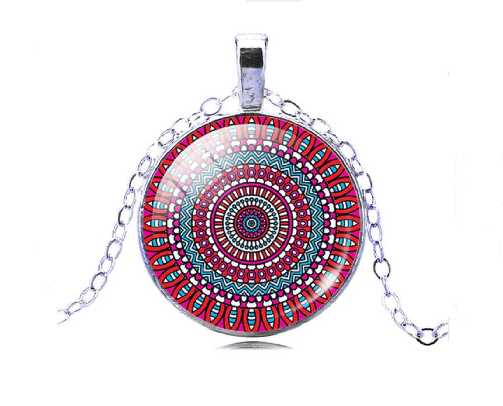 OM Symbol Buddhism Mandala Glass Cabochon Yoga Pendant Choker Glass Necklace