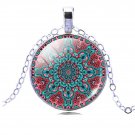 Silver Plated with OM Symbol Buddhism Mandala Glass Cabochon Yoga Pendant Choker Glass Necklace