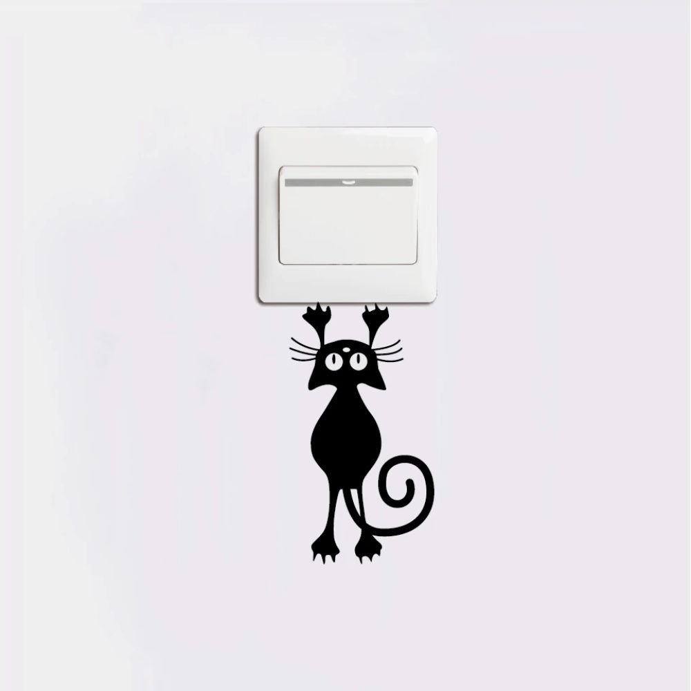 Cat/Kitten Hanging from Light Switch Sticker Cartoon Animal Vinyl Wall Stickers for Kids Room