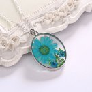 Vintage Natural Real Blue Decorative Dried Flowers Dry Glass Pendant Necklace