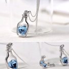Fashion Blue Heart Crystal Popular Style Love Drift Bottles Pendant Necklace
