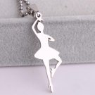 Silver Dance Ballet Girl 316L Stainless Steel Bead Chain Pendant Necklace For Men Women