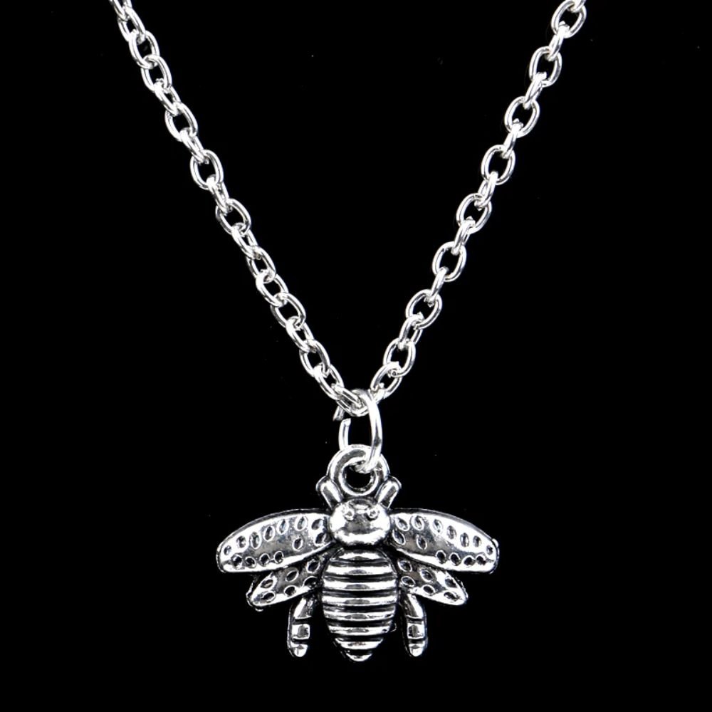 Cute Bee Charm Chain Silver Honey Bee Statement Pendant Necklace For Women