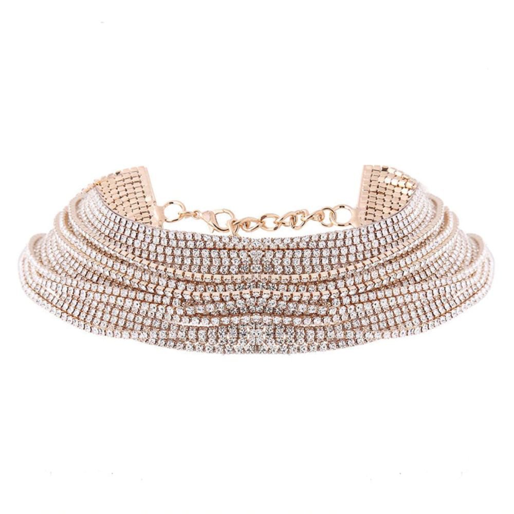 Layered Rhinestone Choker Maxi Statement Pendant Necklace For Women