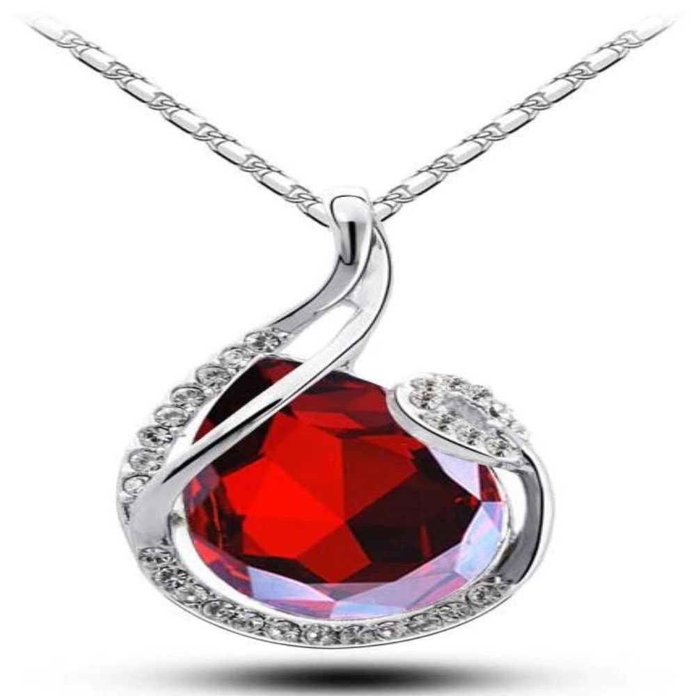 Design Austrian Crystal Water Tear Drop Pendant Necklace For Women (Red)