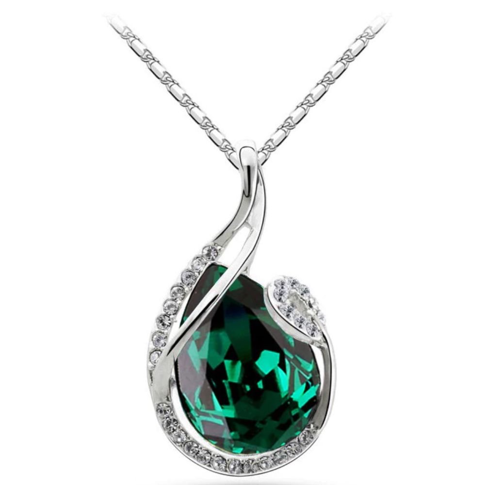 Design Austrian Crystal Water Tear Drop Pendant Necklace For Women (Green)