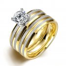 2PCS/1SET Titanium Steel Golden Marriage Engagement Ring (6)