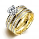 2PCS/1SET Titanium Steel Golden Marriage Engagement Ring (8)