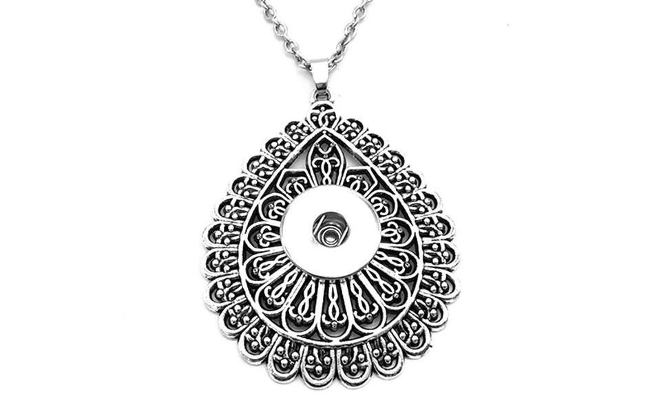 Silver Plated Snap Button Pendant Necklace For Women