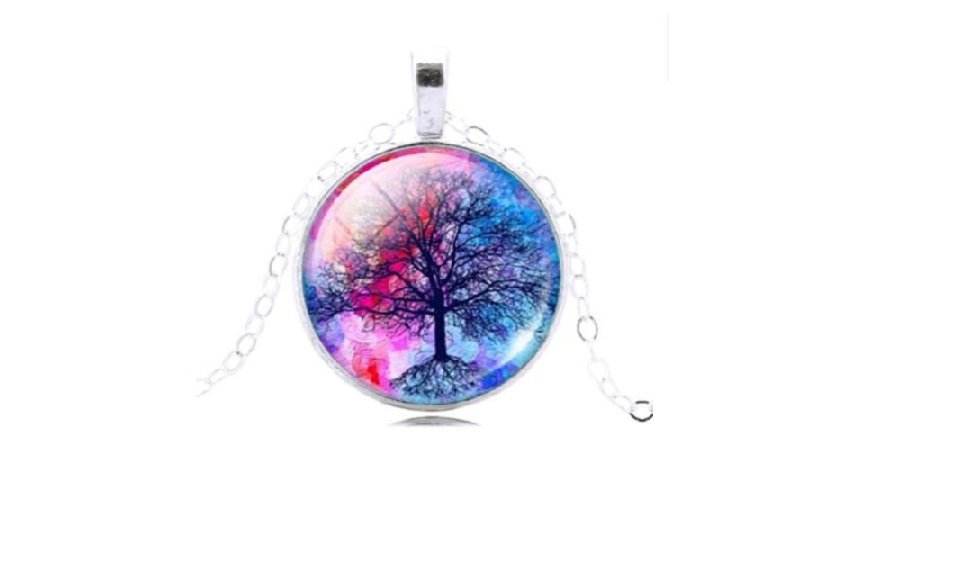 Tree Shape Glass Cabochon Pendant Necklace For Women