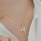 Fashion Long Strip Key Crystal Chain Pendant Necklace For Women