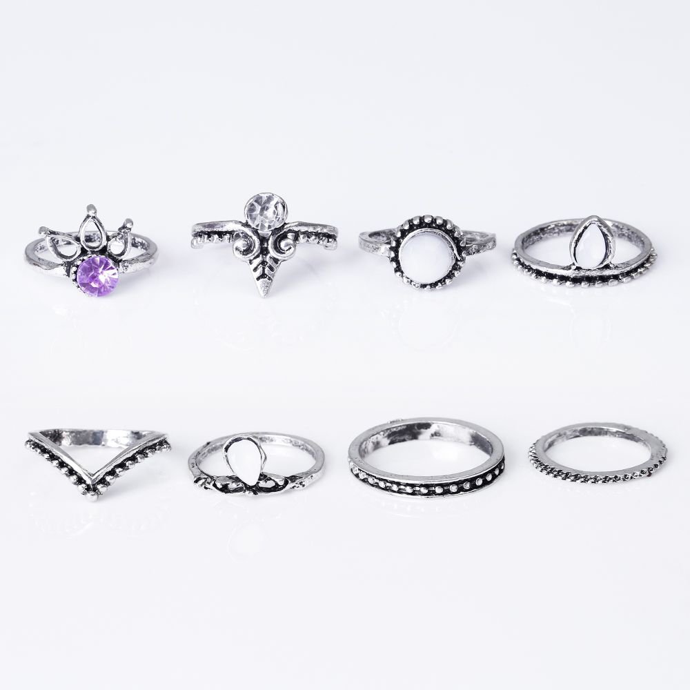 Bohemian 8pcs/Set Retro Anti Silver Color Anti Gold Lucky Stackable Midi Set Rings for Women