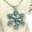 Fashion Crystal Blue Color Crystal Snowflake Flower Pendant Necklace For Women