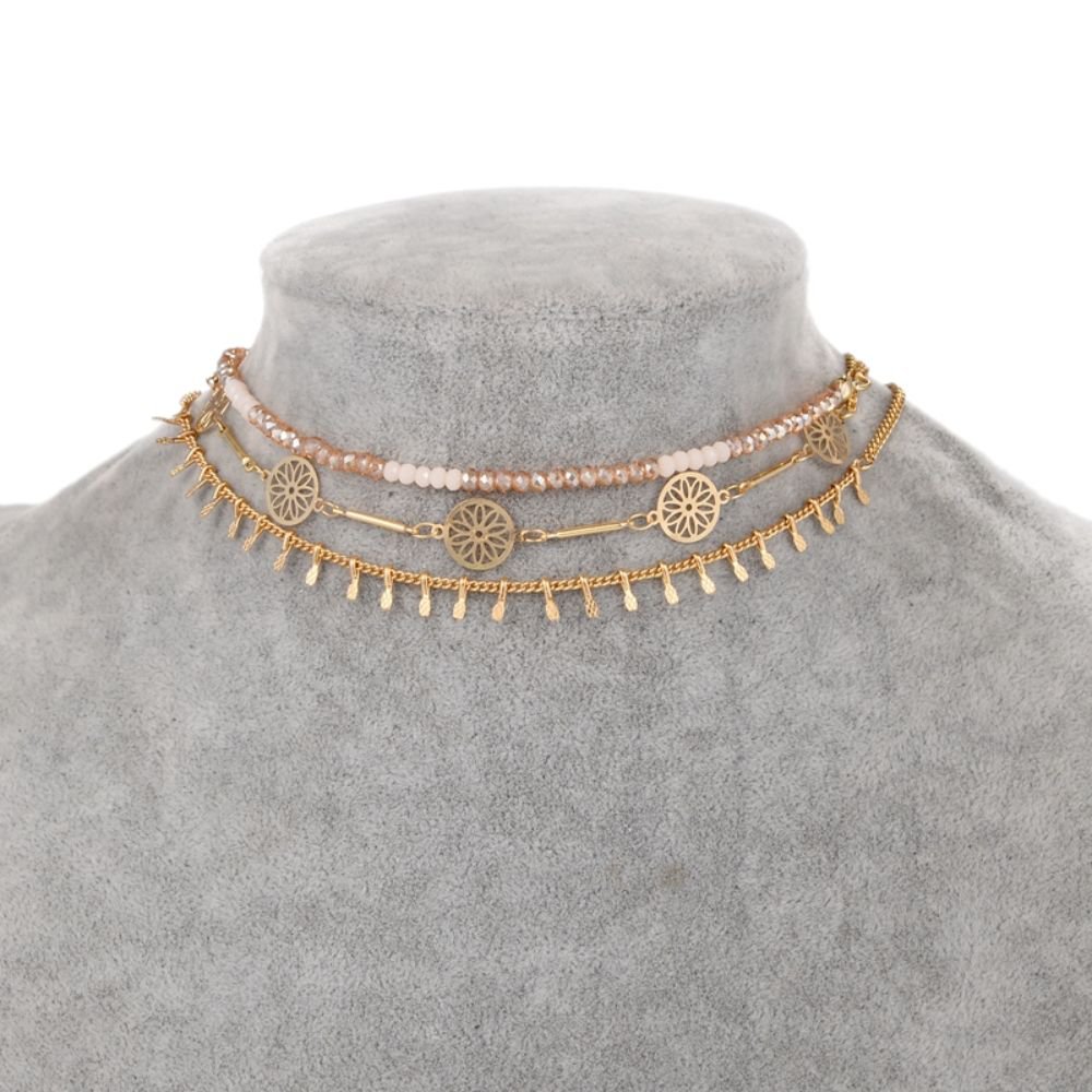 Fashion 3 pcs set Steampunk Handmade Colar Manual Metal Disc Slim Chain Choker Necklace
