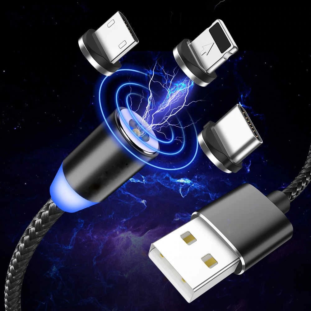 Magnetic Cable 1m Braided Mobile LED Type C Micro USB Magnet Charger Cable (Micro USB)