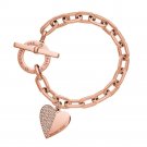 Fashion Exquisite Polishing Crystal Trendy Heart Metal Cuff Bracelet (Rose Gold)