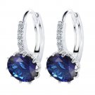 Luxury Round With Cubic Zircon Charm Flower Ear Stud Earrings For Women (Blue)