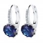 Luxury Round With Cubic Zircon Charm Flower Ear Stud Earrings For Women (Blue)