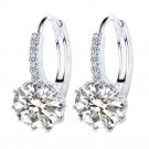 Luxury Round With Cubic Zircon Charm Flower Ear Stud Earrings For Women (White)