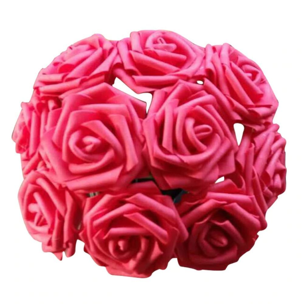 10 Heads 8CM Artificial Rose Flowers Wedding Bride Bouquet PE Foam DIY Home D&Atilde;&copy;cor (Red)