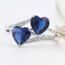 Fashion Trendy Double Heart Silver Color Ring For Women (Royal Blue) (7)