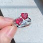 Fashion Trendy Double Heart Silver Color Ring For Women (Red) (8)