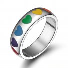 High Quality Stainless Steel Heart Shape Colorful Rainbow Ring For Men and Women (9)
