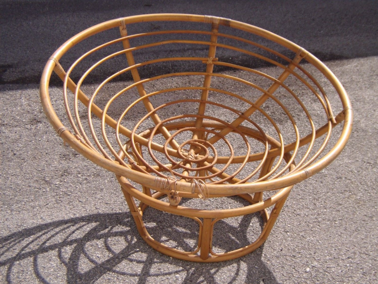 Vintage Mid Century Papasan Rattan Bamboo Natural Chair Frame 2 Piece No Cushion