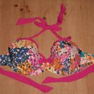 Pour Moi 34 DD HAWAII Tieback Bikini Top Women Halterneck Underwire Pink Ruffled