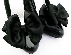 Black ShOe CLiPs For Shoes Satin Bows Pinup Retro Vintage Burlesque Unique