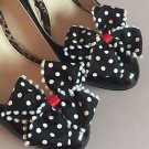 Polkadot Shoe Clips 4 Shoes Black WHite Red Bows Pinup Vintage Retro Burlesque