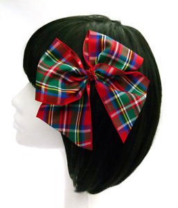 Tartan Hair Bow Large Red Glitter Girl Rockabilly Pinup Retro Christmas Xmas