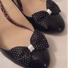 Polkadot Shoe Clips 4 Shoes Black White Bows 1950s Vintage Pinup Retro