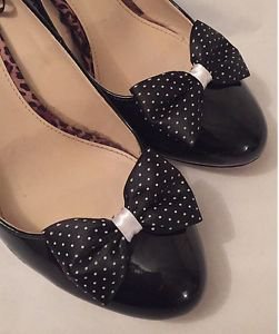 Polkadot Shoe Clips 4 Shoes Black White Bows 1950s Vintage Pinup Retro