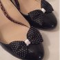 Polkadot Shoe Clips 4 Shoes Black White Bows 1950s Vintage Pinup Retro