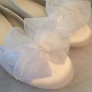 Communion Shoes Clips White Bows that clip to Your Shoes Satin Pearl and Organza