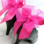 Pink Satin Shoe Clips Bow Clips 4 Shoes Burlesque Heel Bows Cerise Fuschia Party
