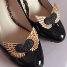 Tattoo ShOe ClipS Heart Gold Angel Wings Black Pinup Burlesque Steampunk