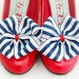 Nautical Stripe Shoe Clips 4 Shoes Ribbon Bows Party Pinup Retro Prom Navy White