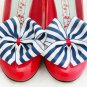 Nautical Stripe Shoe Clips 4 Shoes Ribbon Bows Party Pinup Retro Prom Navy White