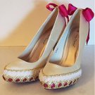 Ivory Satin Bridal Shoe Bollywood Glam Pink Gold Indian Trim Unique Ooak Sequins